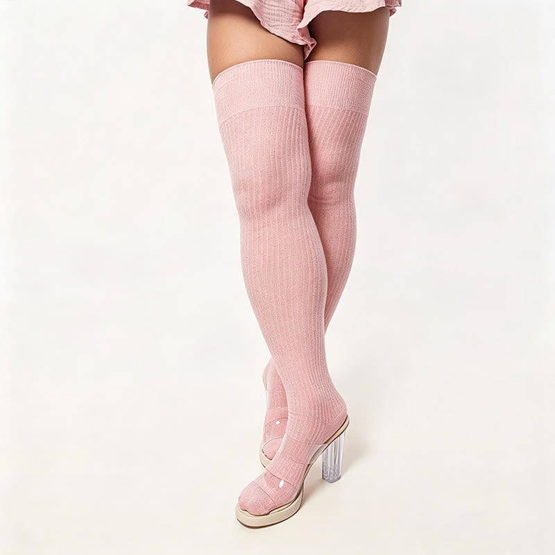 Plusock Candy Color Thigh High Socks - Pink - One Size - image 15