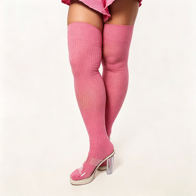 Plusock Candy Color Thigh High Socks - Rose - One Size - image 9