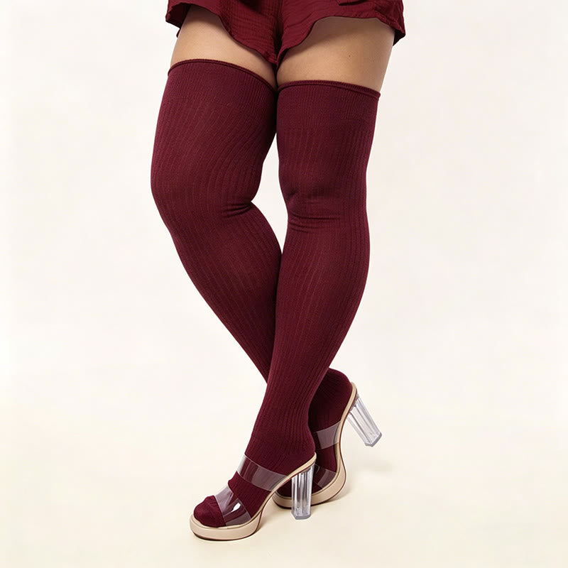 Plusock Candy Color Thigh High Socks - Wine - One Size - image 10