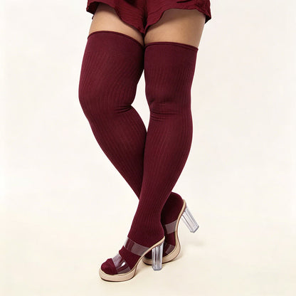 Plusock Candy Color Thigh High Socks - Wine - One Size - image 10