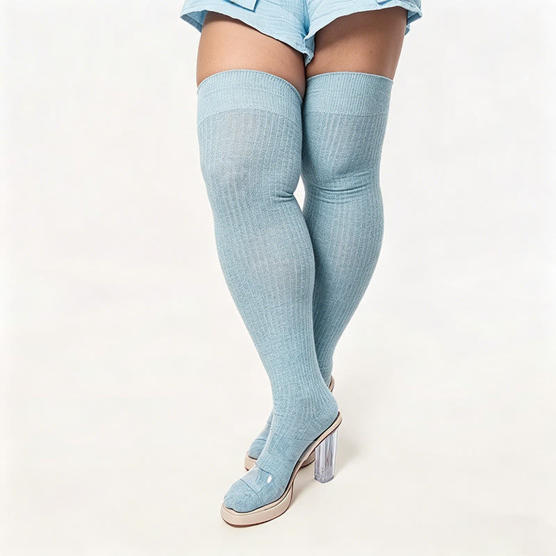 Plusock Candy Color Thigh High Socks - Sky Blue - One Size - image 13