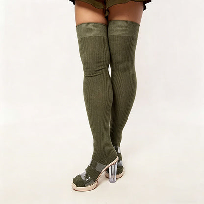 Plusock Candy Color Thigh High Socks - Dark Green - One Size - image 14