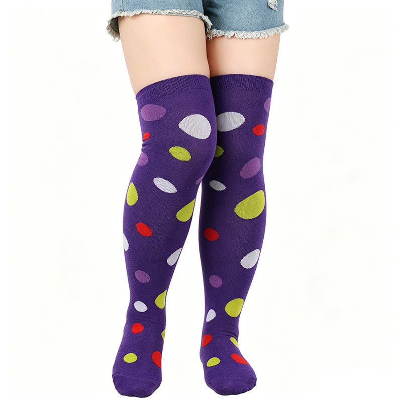 Plusock Polka Dot Thigh High Socks(3 Pairs) - Purple - One Size - image 8