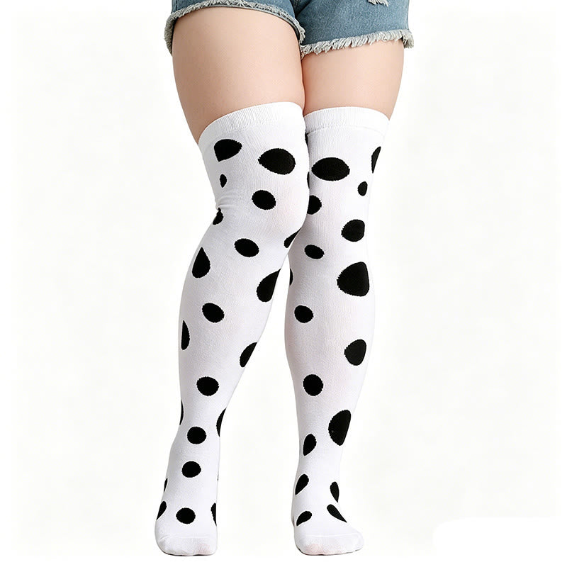 Plusock Polka Dot Thigh High Socks(3 Pairs) - White - One Size - image 4