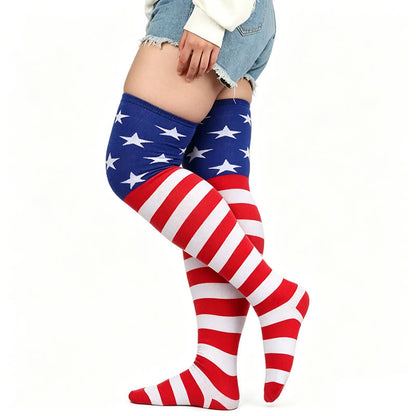 Plusock Star Stripe Thigh High Socks(3 Pairs) - C - One Size - image 1