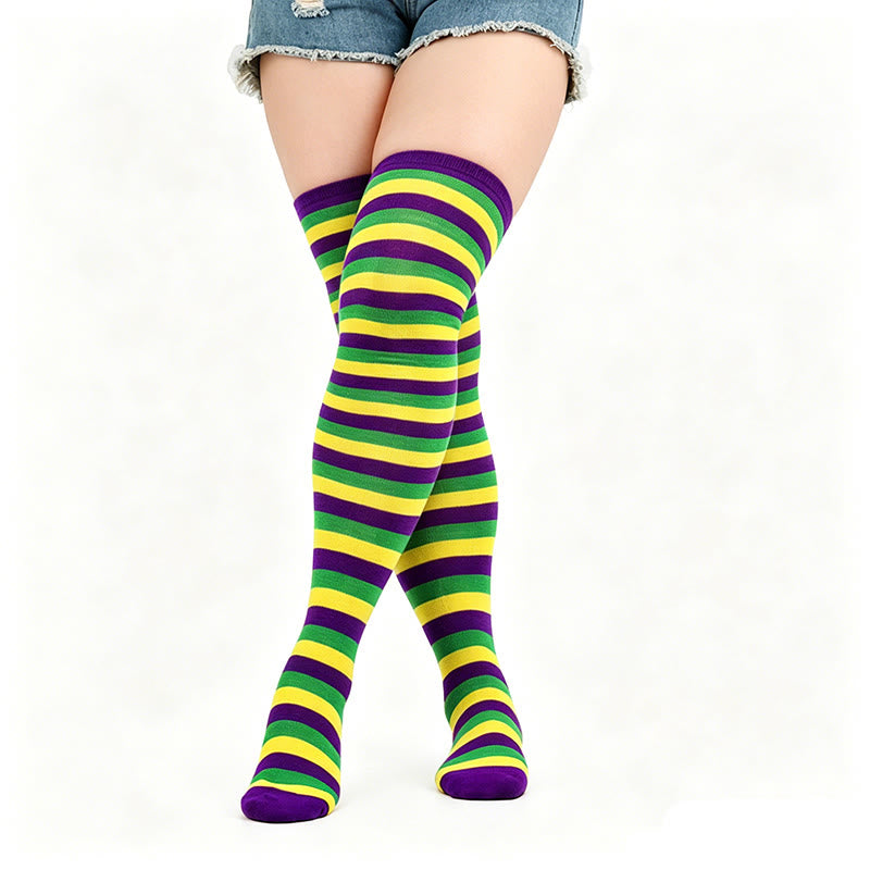 Plusock Star Stripe Thigh High Socks(3 Pairs) - B - One Size - image 3