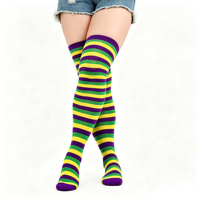 Plusock Star Stripe Thigh High Socks(3 Pairs) - B - One Size - image 3