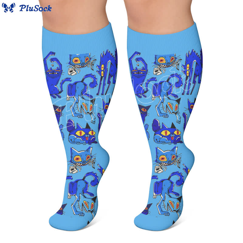 Plusock Plus Size Playful Cat Compression Socks - image 3