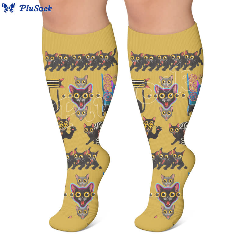 Plusock Plus Size Playful Cat Compression Socks - image 4