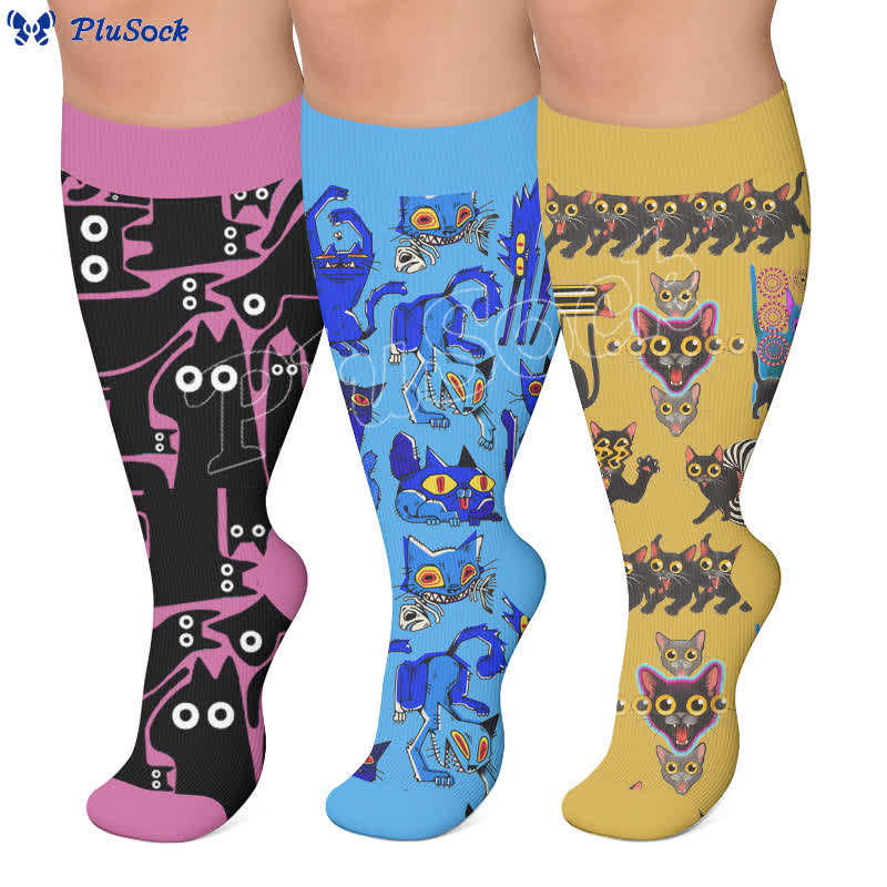 Plusock Plus Size Playful Cat Compression Socks - image 0