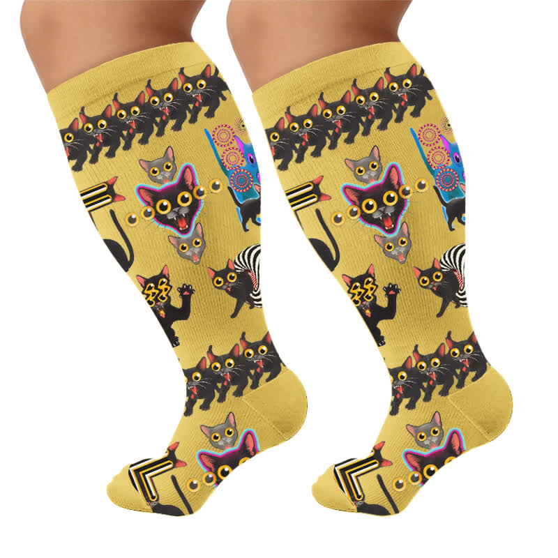 Plusock Plus Size Playful Cat Compression Socks - Yellow (1 Pair) - 4XL - image 7