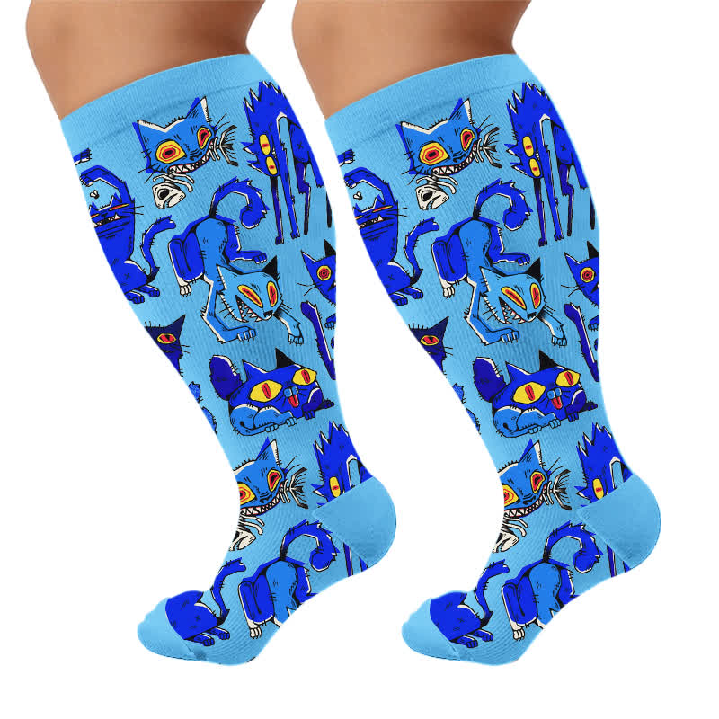 Plusock Plus Size Playful Cat Compression Socks - Blue (1 Pair) - 4XL - image 6