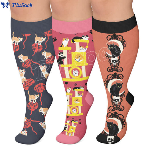 Plusock Plus Size Cat KneeHigh Compression Socks - image 0