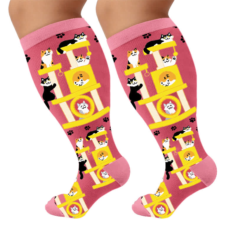 Plusock Plus Size Cat KneeHigh Compression Socks - Pink (1 Pair) - 4XL - image 6