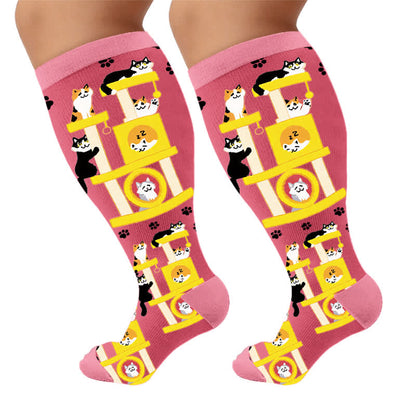 Plusock Plus Size Cat KneeHigh Compression Socks - Pink (1 Pair) - 4XL - image 6