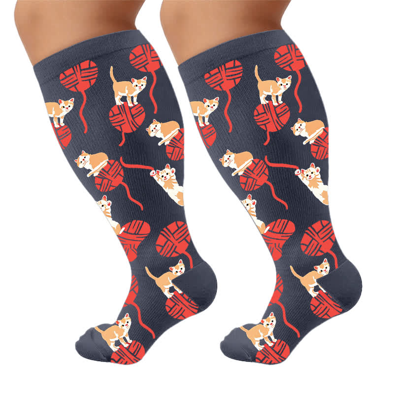 Plusock Plus Size Cat KneeHigh Compression Socks - Grey (1 Pair) - 4XL - image 5