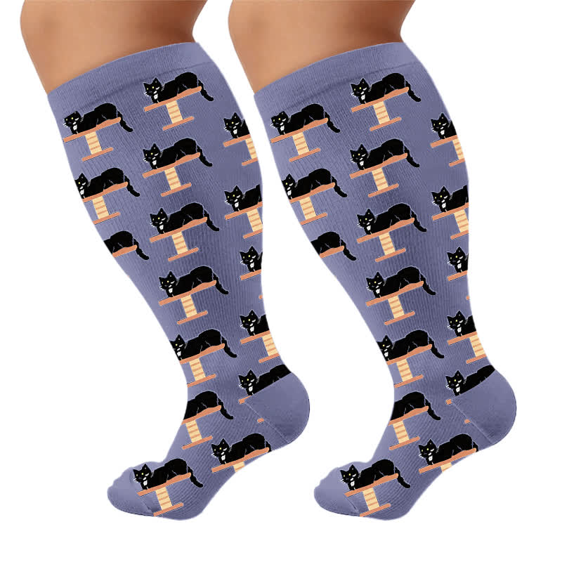 Plusock Plus Size PawPrint Cartoon Compression Socks - Purple (1 Pair) - 4XL - image 7