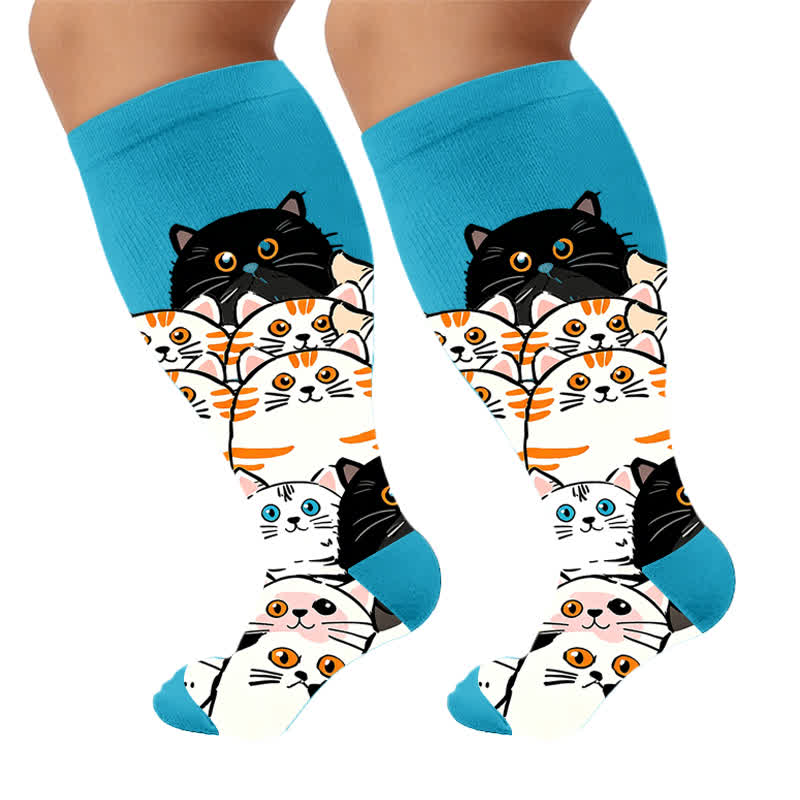 Plusock Plus Size PawPrint Cartoon Compression Socks - Blue (1 Pair) - 4XL - image 5