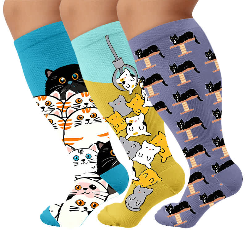 Plusock Plus Size PawPrint Cartoon Compression Socks - Multicolor (3 Pairs) - 4XL - image 1