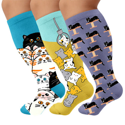 Plusock Plus Size PawPrint Cartoon Compression Socks - Multicolor (3 Pairs) - 4XL - image 1