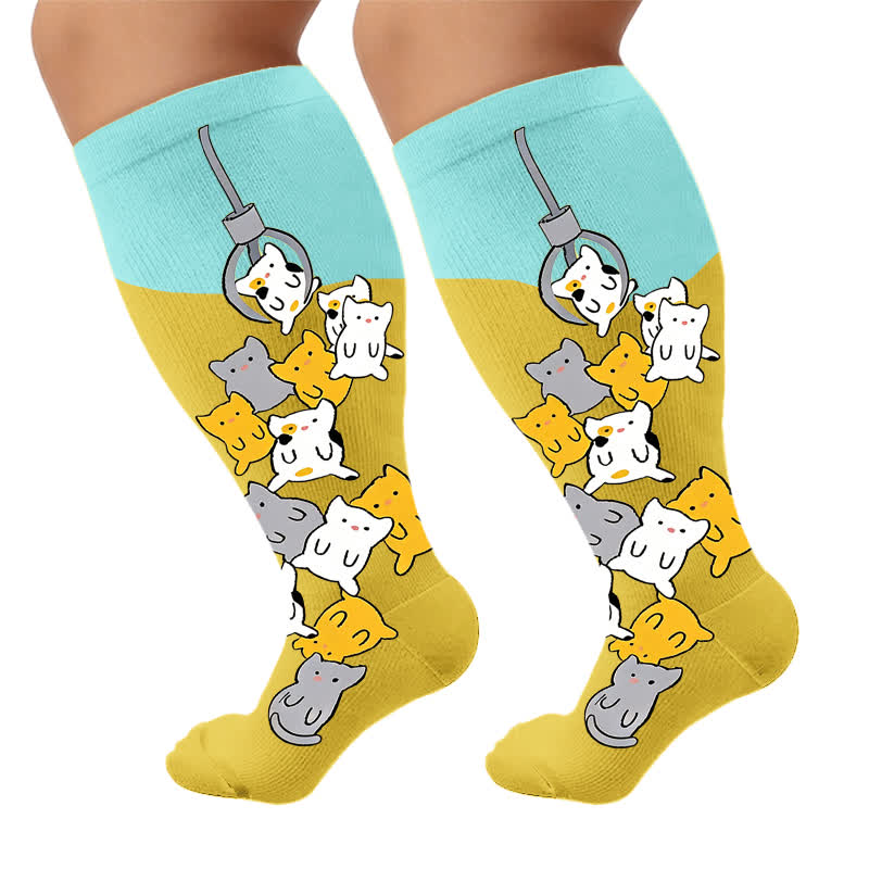 Plusock Plus Size PawPrint Cartoon Compression Socks - Sky Blue (1 Pair) - 4XL - image 6