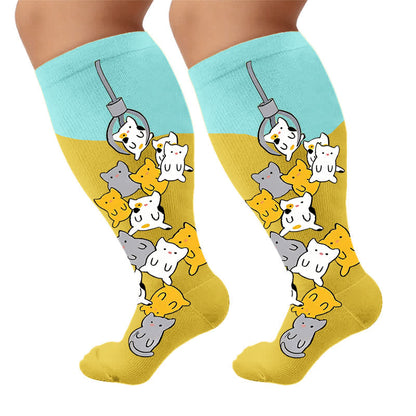 Plusock Plus Size PawPrint Cartoon Compression Socks - Sky Blue (1 Pair) - 4XL - image 6