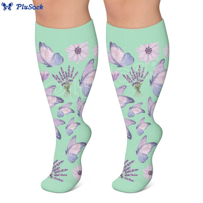 Plusock Plus Size Pastel Floral Butterfly Compression Socks - image 2