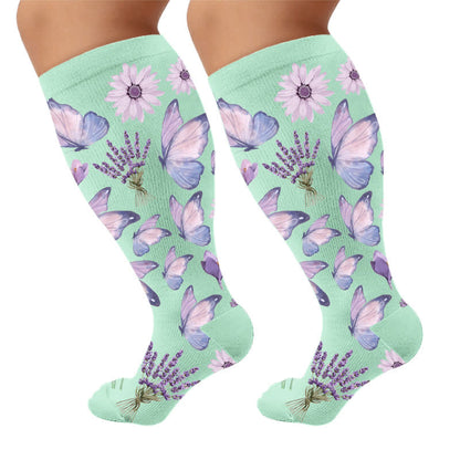 Plusock Plus Size Pastel Floral Butterfly Compression Socks - Green - 4XL - image 5