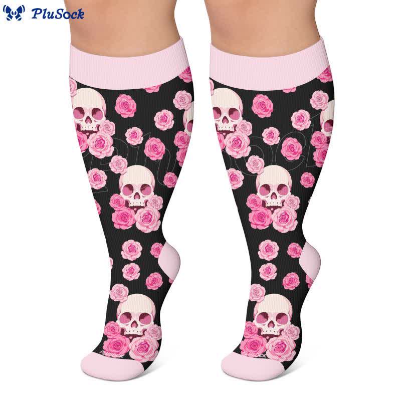 Plusock Plus Size Gothic Rose Skull Compression Socks - image 2