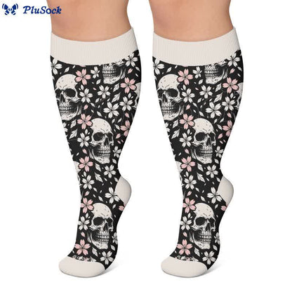 Plusock Plus Size Gothic Rose Skull Compression Socks - image 3