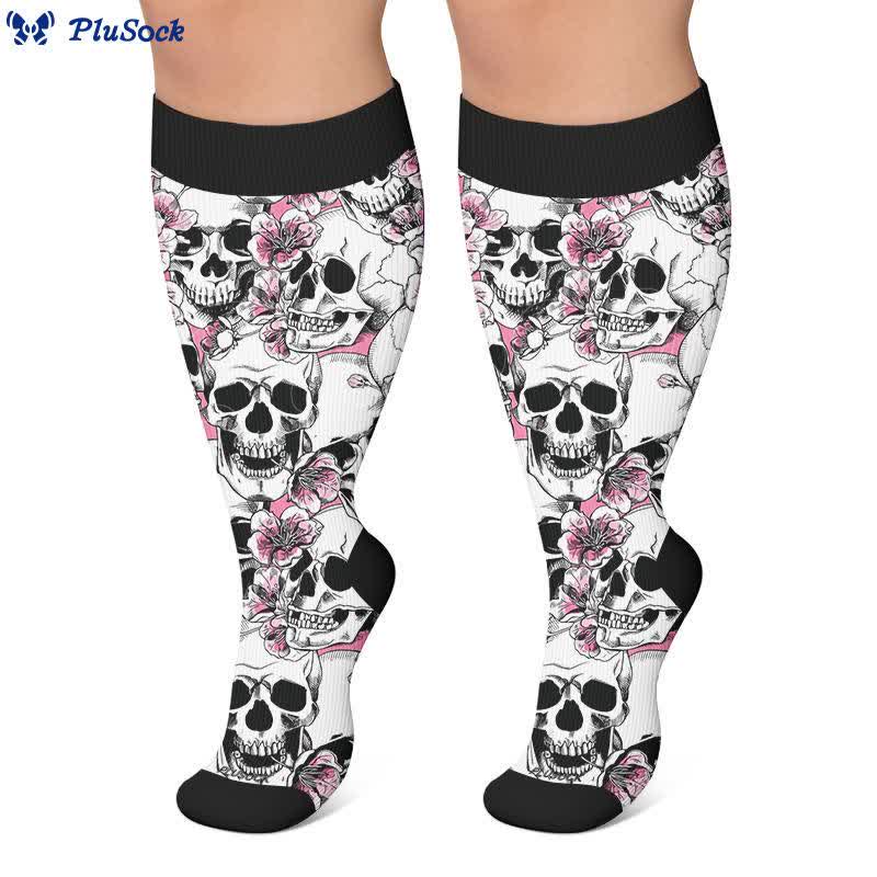 Plusock Plus Size Gothic Rose Skull Compression Socks - image 4