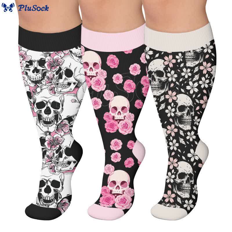 Plusock Plus Size Gothic Rose Skull Compression Socks - image 0