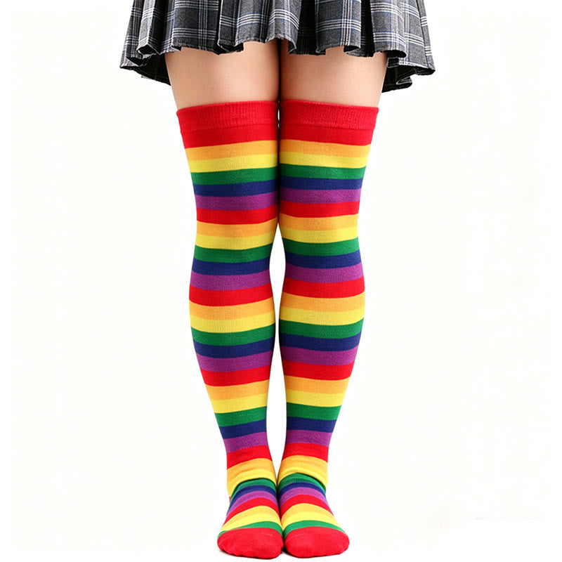 Plusock Rainbow Stripe Thigh High Socks - C - One Size - image 5