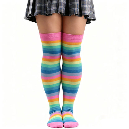 Plusock Rainbow Stripe Thigh High Socks - E - One Size - image 7