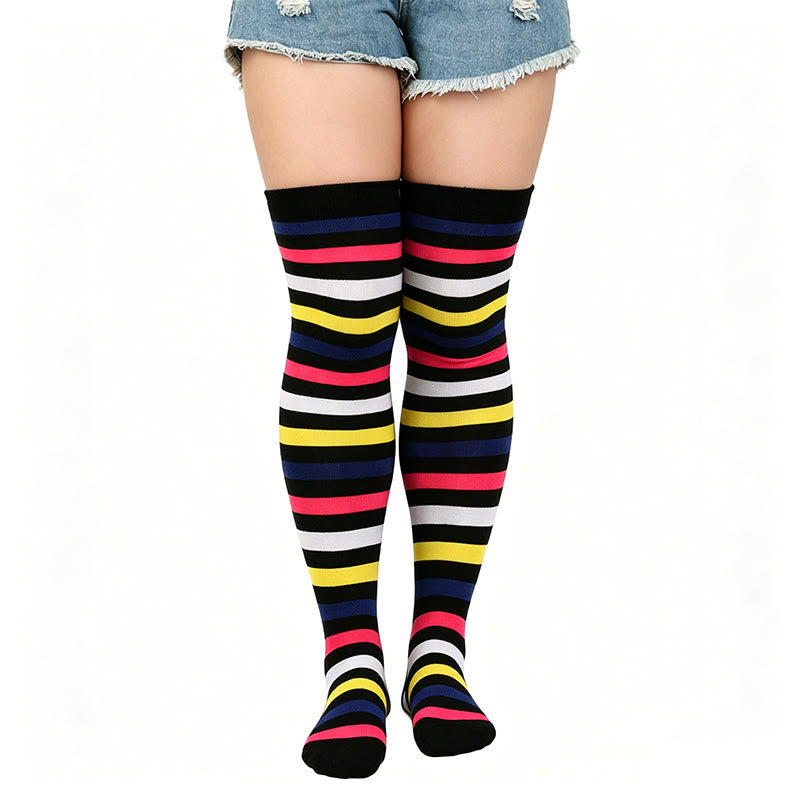 Plusock Rainbow Stripe Thigh High Socks - G - One Size - image 9