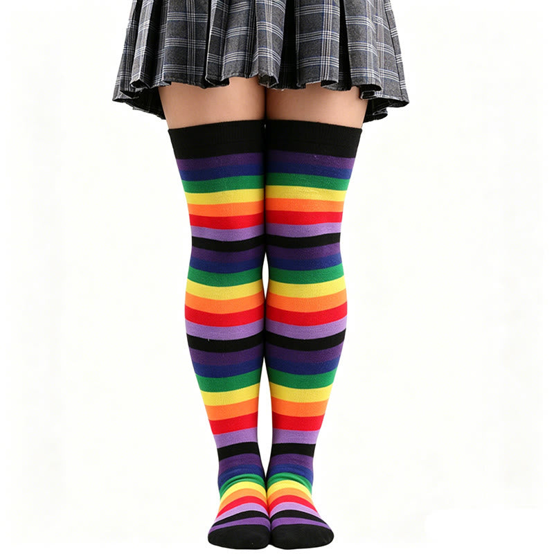 Plusock Rainbow Stripe Thigh High Socks - A - One Size - image 3