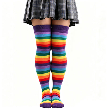 Plusock Rainbow Stripe Thigh High Socks - D - One Size - image 6