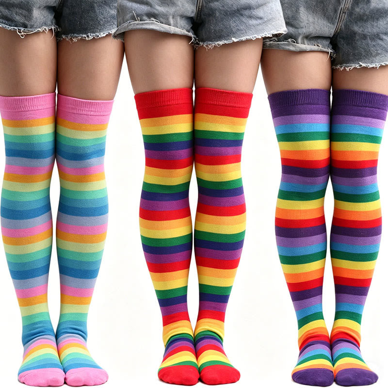 Plusock Rainbow Stripe Thigh High Socks - image 2