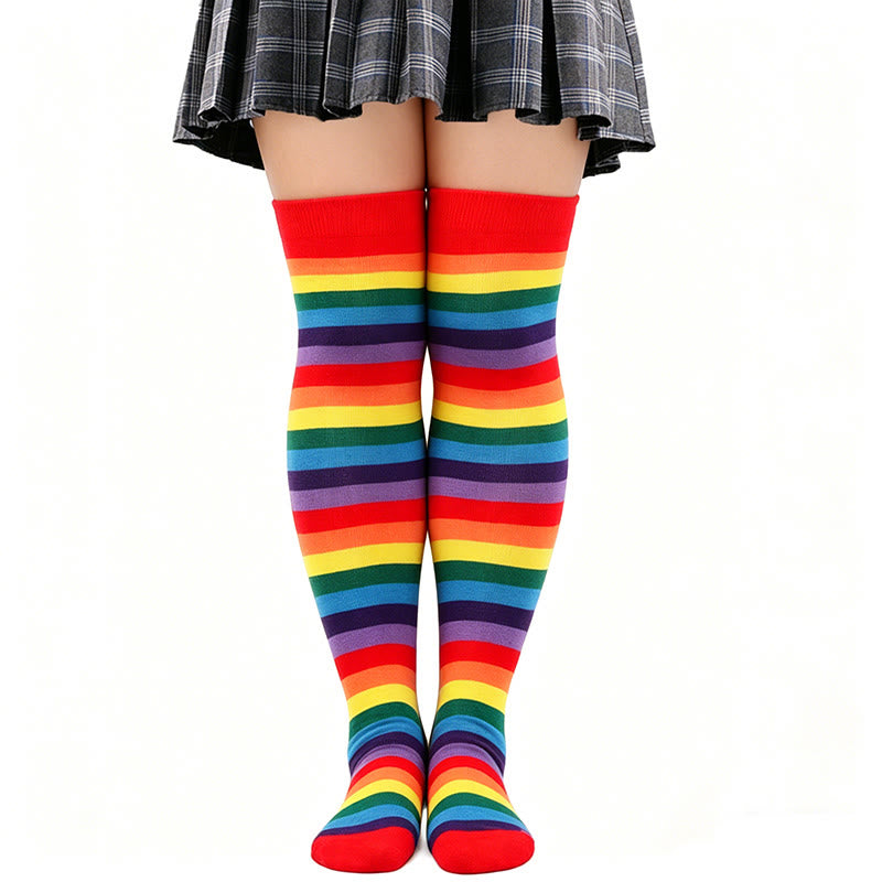 Plusock Rainbow Stripe Thigh High Socks - F - One Size - image 8
