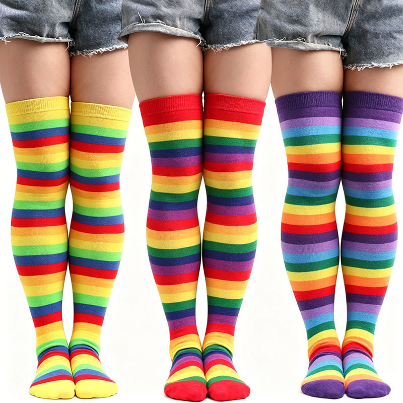 Plusock Rainbow Stripe Thigh High Socks - image 1