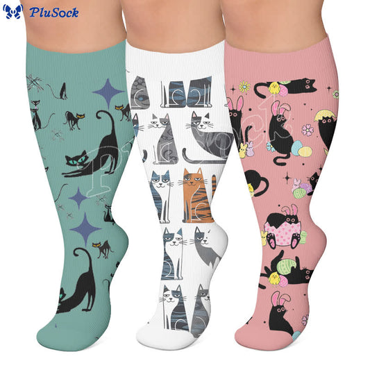 Plusock Plus Size Teal Cat Compression Socks - image 0