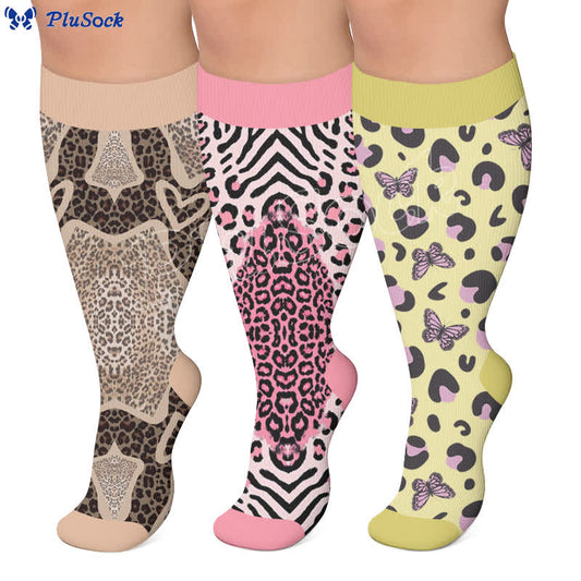 Plusock Plus Size Leopard Knee Compression Socks - image 0