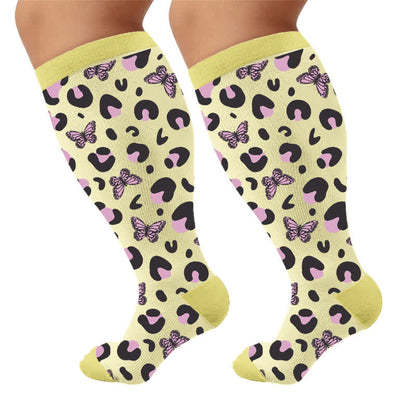 Plusock Plus Size Leopard Knee Compression Socks - Yellow(1 Pair) - 4XL - image 7