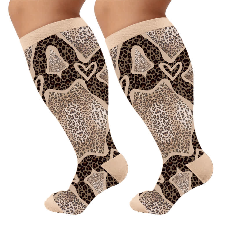 Plusock Plus Size Leopard Knee Compression Socks - Apricot(1 Pair) - 4XL - image 5