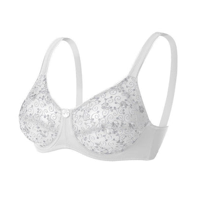 Plusock Silver Flower Embroidery Pattern Full Coverage Bras - White - 44 - D - image 11