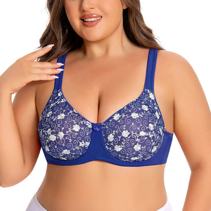 Plusock Silver Flower Embroidery Pattern Full Coverage Bras - image 2
