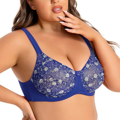 Plusock Silver Flower Embroidery Pattern Full Coverage Bras - image 6