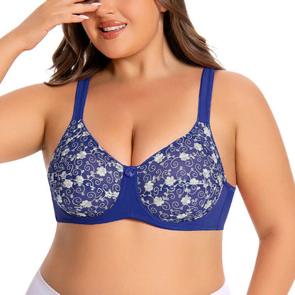Plusock Silver Flower Embroidery Pattern Full Coverage Bras - image 3