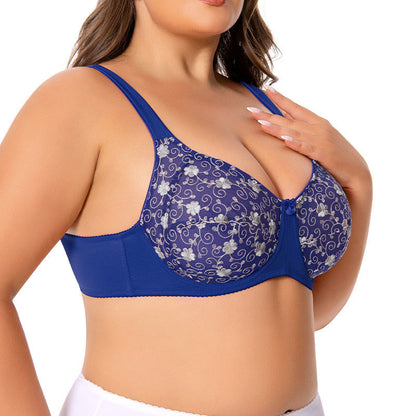 Plusock Silver Flower Embroidery Pattern Full Coverage Bras - image 5