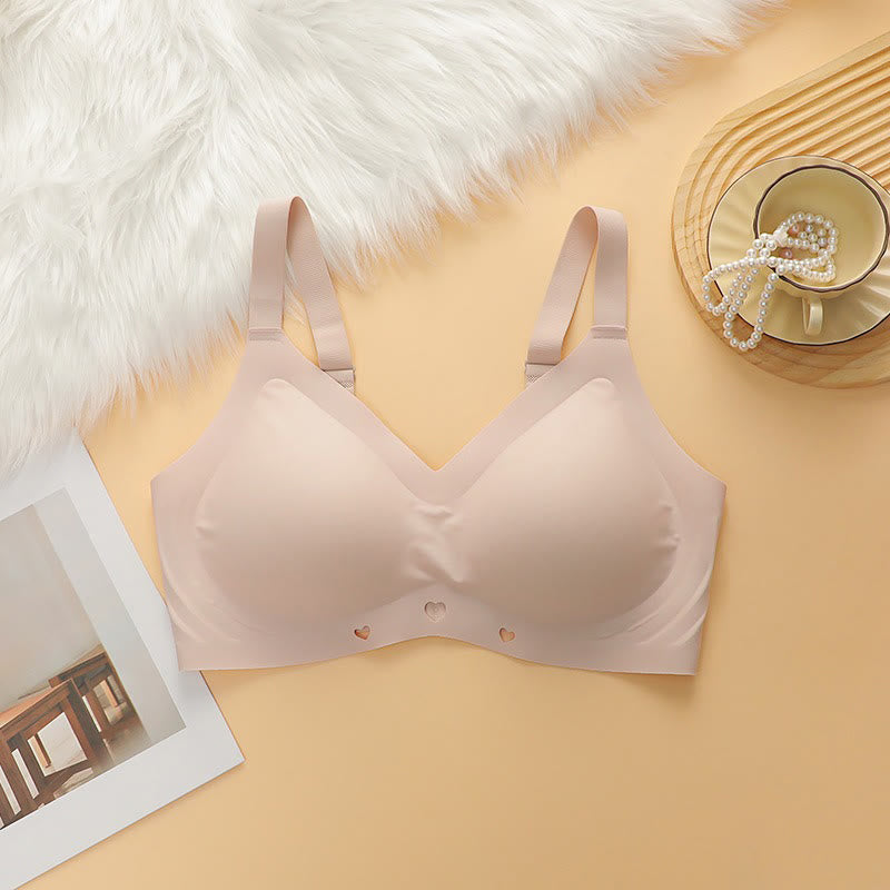Plusock Soft Seamless V Neck Wireless Bra - Pink - 4XL - image 6
